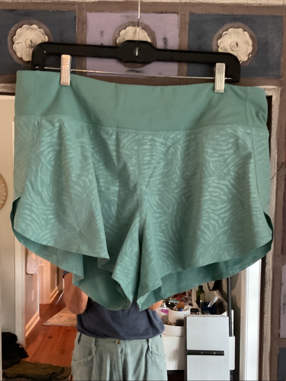 Athleta Green Athletic Shorts with Subtle Zebra Print